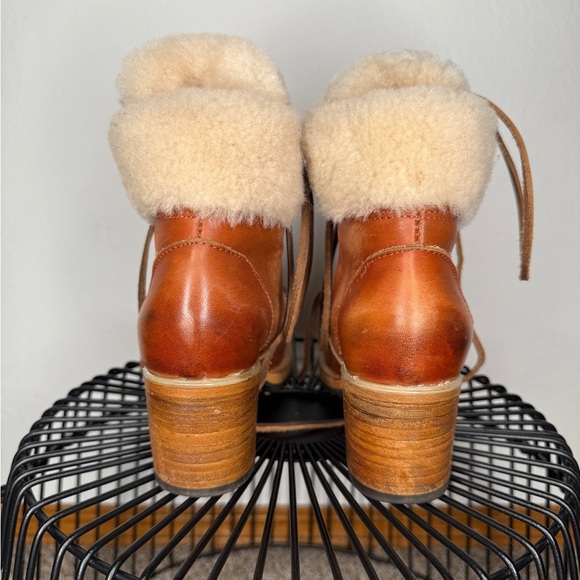 Freebird Norway Sherpa Lined Ankle Boots Size 6 Leather Tan and Cream - Picture 4 of 7